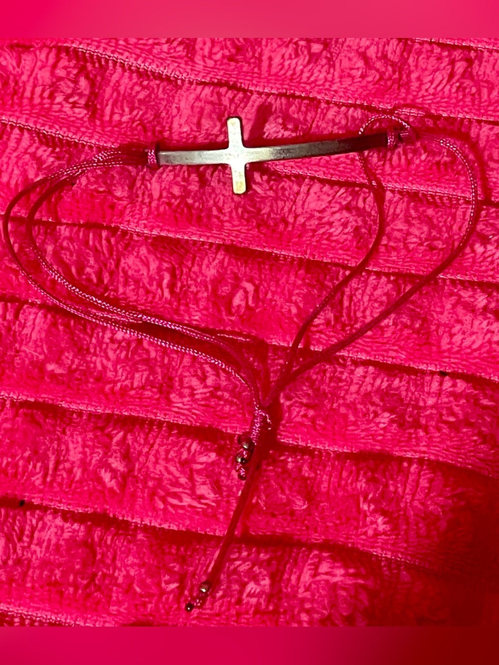 Silver Cross Bracelet on Pink Cord